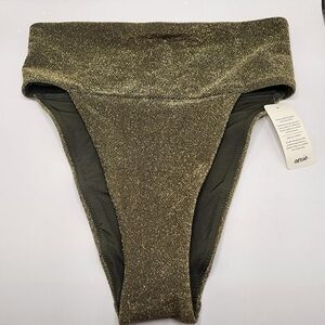Aerie Green and Gold Shimmer High Cut Swim Bottom